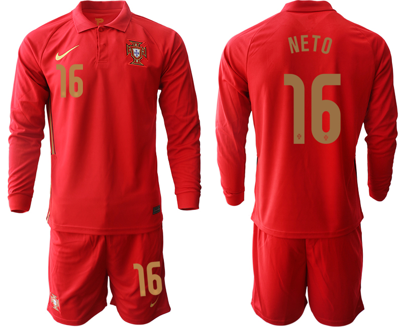 Men 2021 European Cup Portugal home red Long sleeve #16 Soccer Jersey